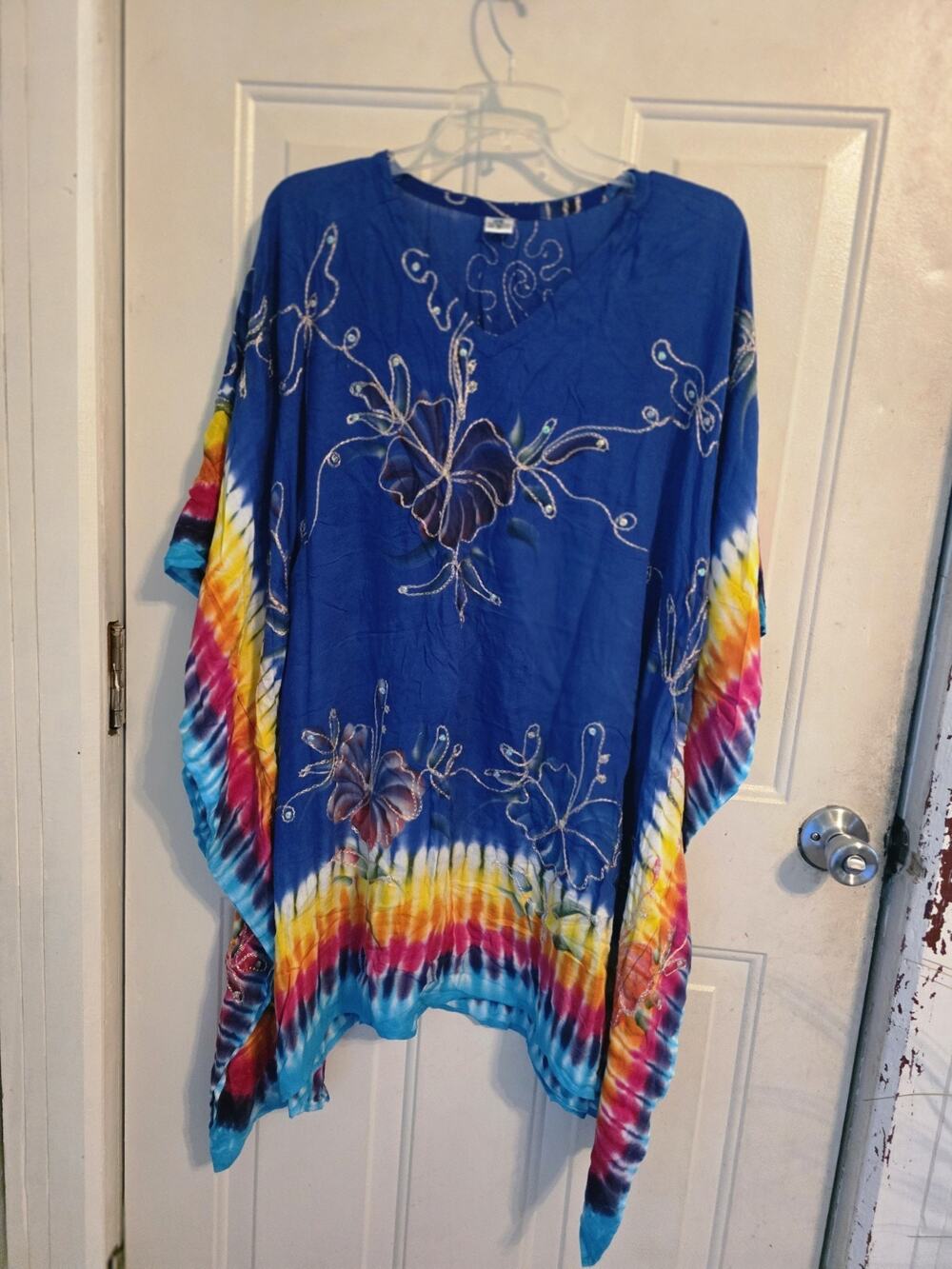 ISLAND PLANET OSFA Tie-Dye Floral Sequin Cover Up Beach Tropical Resortwear
